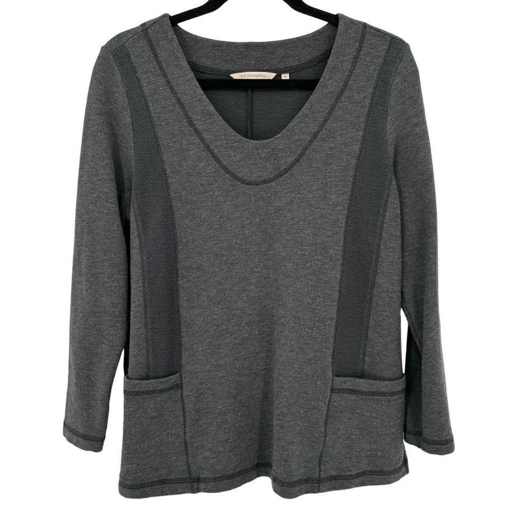 Soft‎ Surroundings V-Neck Modal Cotton Top Gray Medium Petite